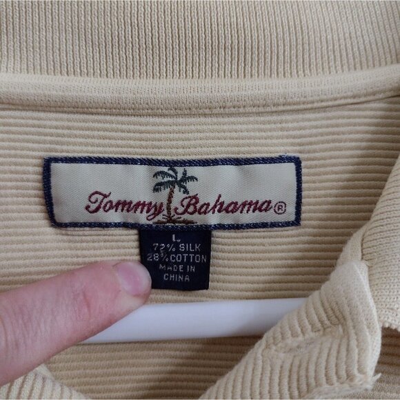 Tommy Bahama Golf Polo Mens L Silk Blend Yellow Ribbed Short Sleeve - Picture 8 of 8